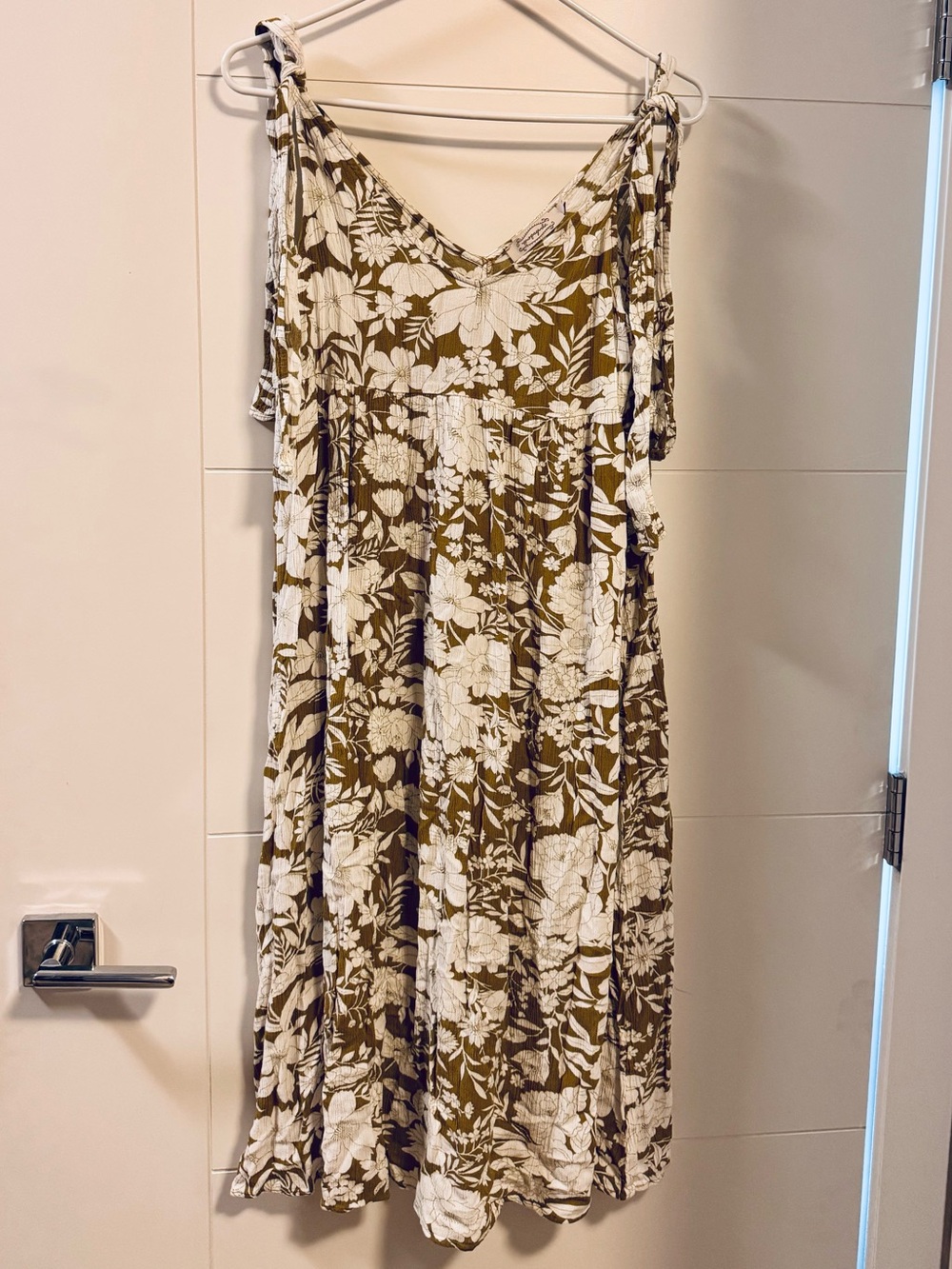 Propaganda Olive and White Floral Midi Dress